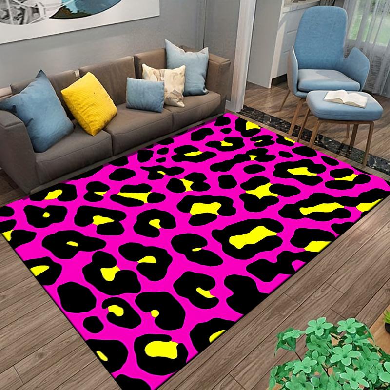 Leopard Print Carpet In Vibrant Pink, Black, and Yellow for Modern Home Decor Suitable for Use As an Anti-slip for Room and Bedroom Sofas