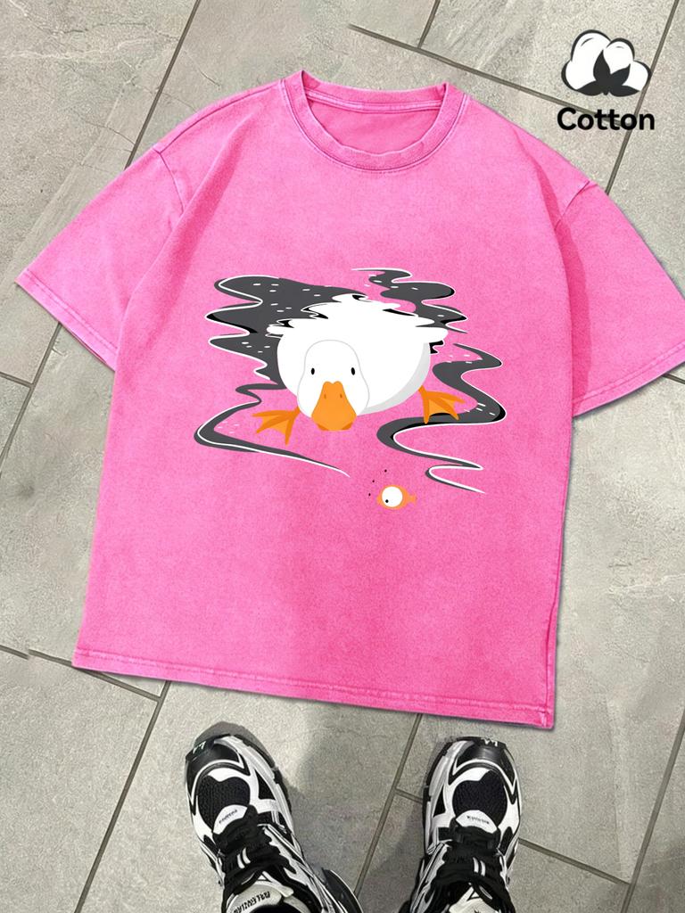 A Goose Free In The Water Design Snow Wash Men Tee Summer Retro T Shirt Soft Fashion Washed Clothing Unisex Cotton ONeck Tops