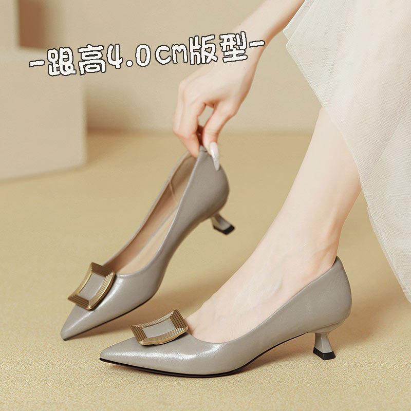 Pointed high heels women's thin heels temperament socialite 2025 new spring and autumn women's shoes small high heels shallow mouth French single shoe