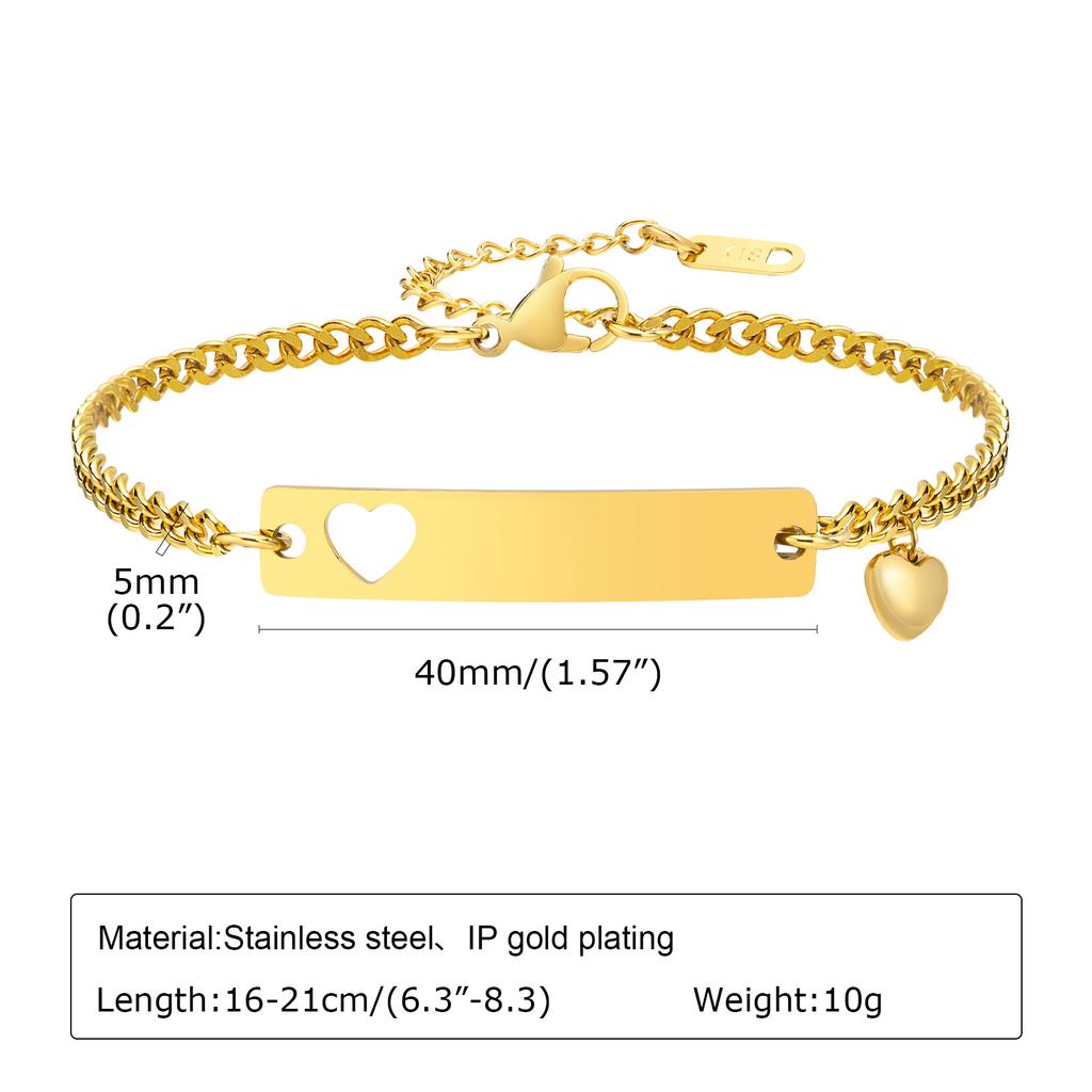 Vnox Free Personalized Couple Bracelets for Men Women, Heart Charm Bracelet, Customized Gift To Wife Husband
