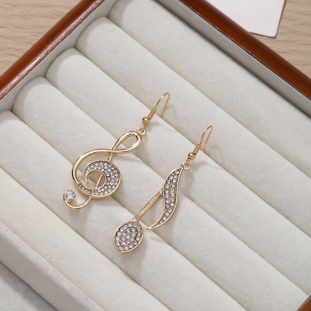Exaggerated Asymmetrical Musical Note Earrings – Women s Elegant Summer Style with Full Diamond.