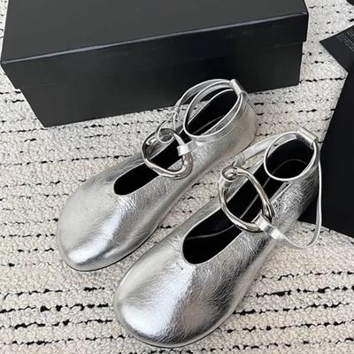 Luxury Gold Buckle Leather Ballet Flats Woman Elegant Brand Design Ankle Strap Ballerina Shoes Ladies Height Inside Punk Zapatos
