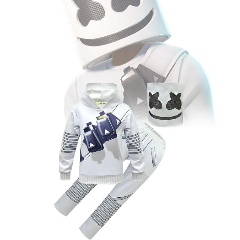 Completo in Cotone Stile Rock Ispirato a Marshmello per Bambini con Maniche Lunghe e Pantaloni
