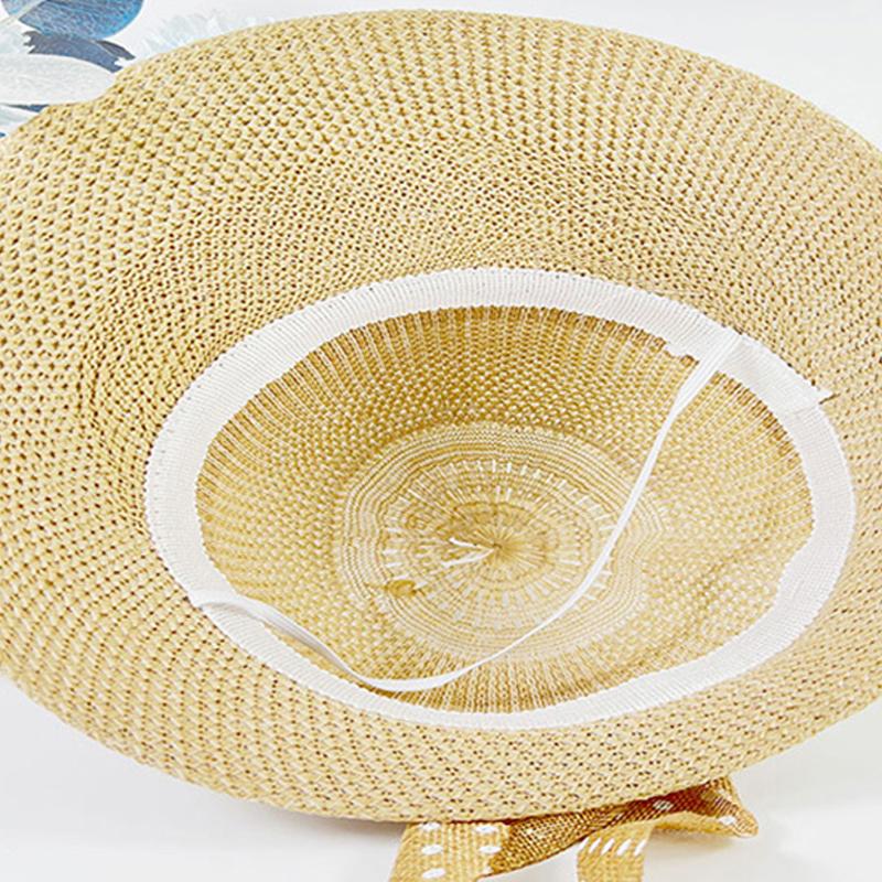 Funda cu boruri late Parasolare Femei Punct In Bowknot Panglică Tricotat Hollow Panama Cap Fată Vară Protecție UV Călărie de plajă Călărie Moda Versatil