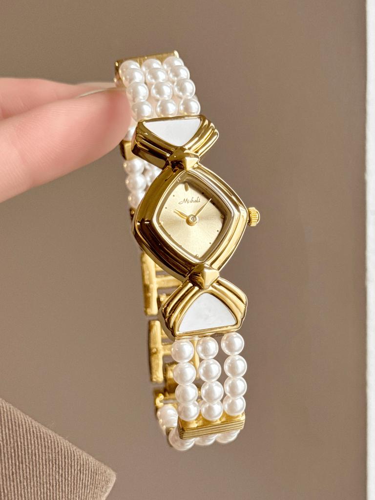 Luxury High-end Quartz Women Watch Rhombus Dial Pearl Bracelet Wristwatch Elegant Vintage Ladies Dress Watches Reloj De Mujer