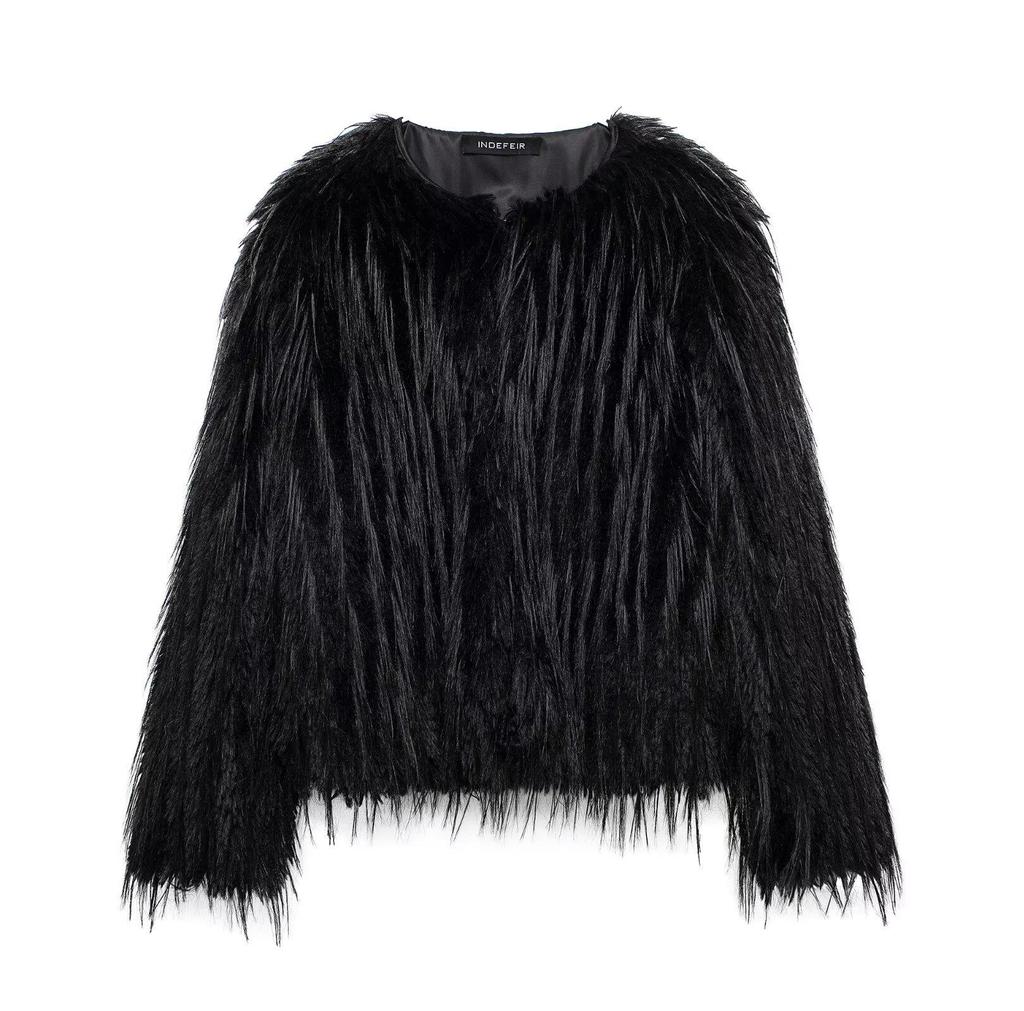 2024 Autumn Women's European & American Style Faux Fur Long Sleeve Jacket