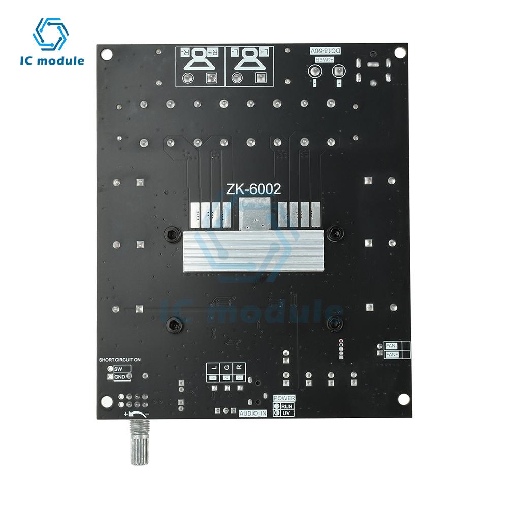ZK-6002 Pure Post Amplifier Board DC 18-50V TPA3255 600W+600W 2.0 Dual Stereo Channel Module with High/Low Frequency Adjustment