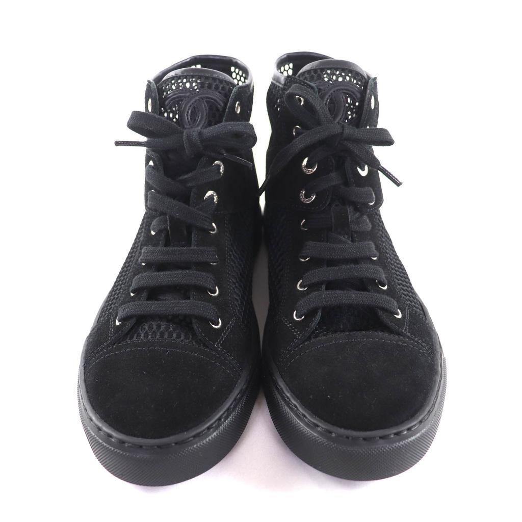 Excellent CHANEL High cut sneakers black Suede leather Women 36 G30786 Used