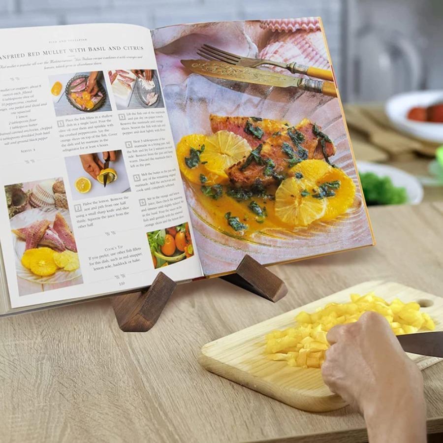 Rezeptständer Tabletständer Halter Holz Kochbuchständer Kiefernholz Offenes Buch Ständer Kiefer Holzkohle Tischplatte Notenständer