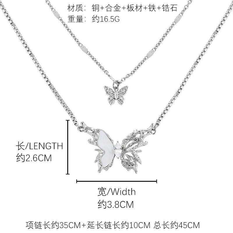 Original white butterfly necklace does not fade, cool in summer, double-layered collarbone chain versatile necklace