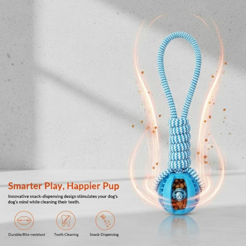 Pet Tooth Cleaning Chewing Food Leak Ball Interactive Tug Dog Rope Toy