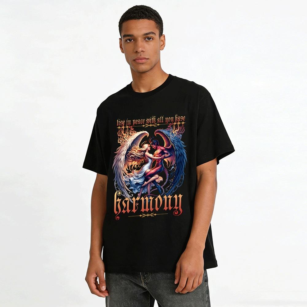 Angel And Devil Harmony Print Top Contrast Theme Casual T-shirt Pure cotton T-shirt