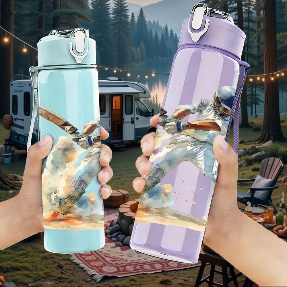 1PC Baseball Batter Player Art 750ml Color Plastic Sports Water Bottle Leakproof Flip Straw Lid Suitable for Sports Office Home Use