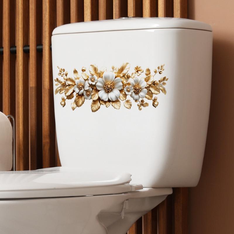 Creative Golden Flower Stickers Toilet Stickers Bathroom Door Wall Wallpaper Self Adhesive Decorative Washroom Vinyl Decals