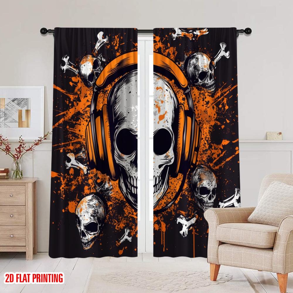 2 Stück, 2D-Flachdruck Vorhang Beliebte Totenköpfe Beats Polyester Einfache Installation (ohne Stange) Urlaubsideal für Wohnzimmer, Schlafzimmer,
