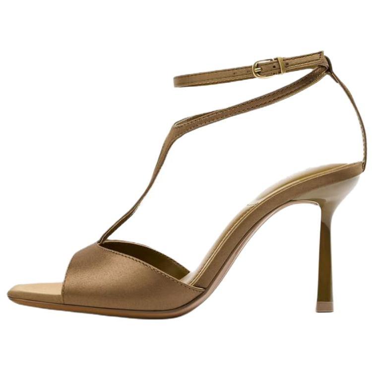 

ZARA Elegant Satin Effect High Heels With Strap Sandals Women Sandals Khaki-Green 2341510032 37