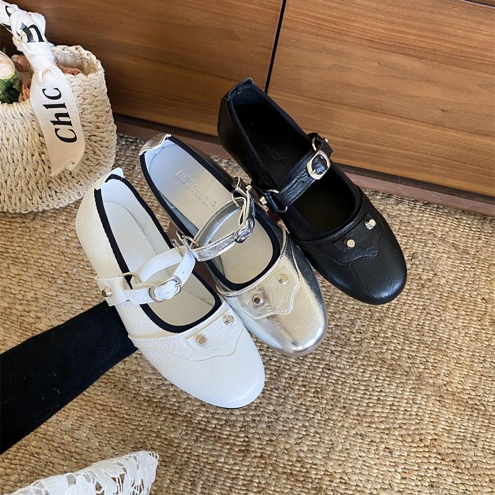 

2025 new round head flat bottom rivets with soft bottom Doudou commuter work women s single shoes 40 серебряный