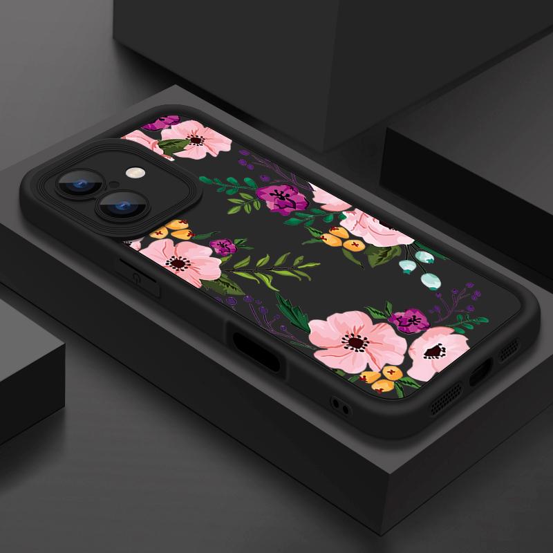 Luxury Floral Print TPU Matte Case For iPhone 16 Pro Max 15 Pro 14 13 12 11 XS XR 8 7 Soft Silicone Shockproof Phone Cover