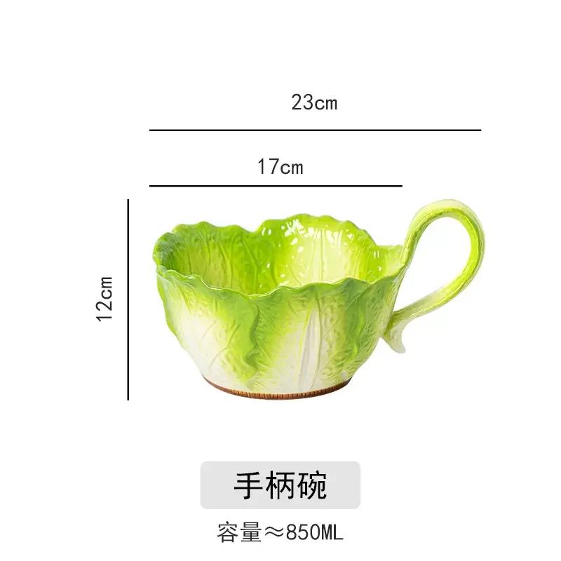 Crank Ceramic Cabbage Instant Noodle  Soup Bowl Household Fruit Salad 2025 New Tableware Handle Bowl