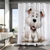 Cartoon Puppy Digital Print Shower Curtain, Bathroom Decor with Free Hooks, Machine Washable, Reversible Polyester Fabric