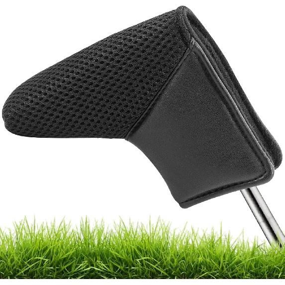 BIG TEETH Golf Head Covers Putter Headcover Leather and Meshy All Black Golf Club Protector Fit for All Brands