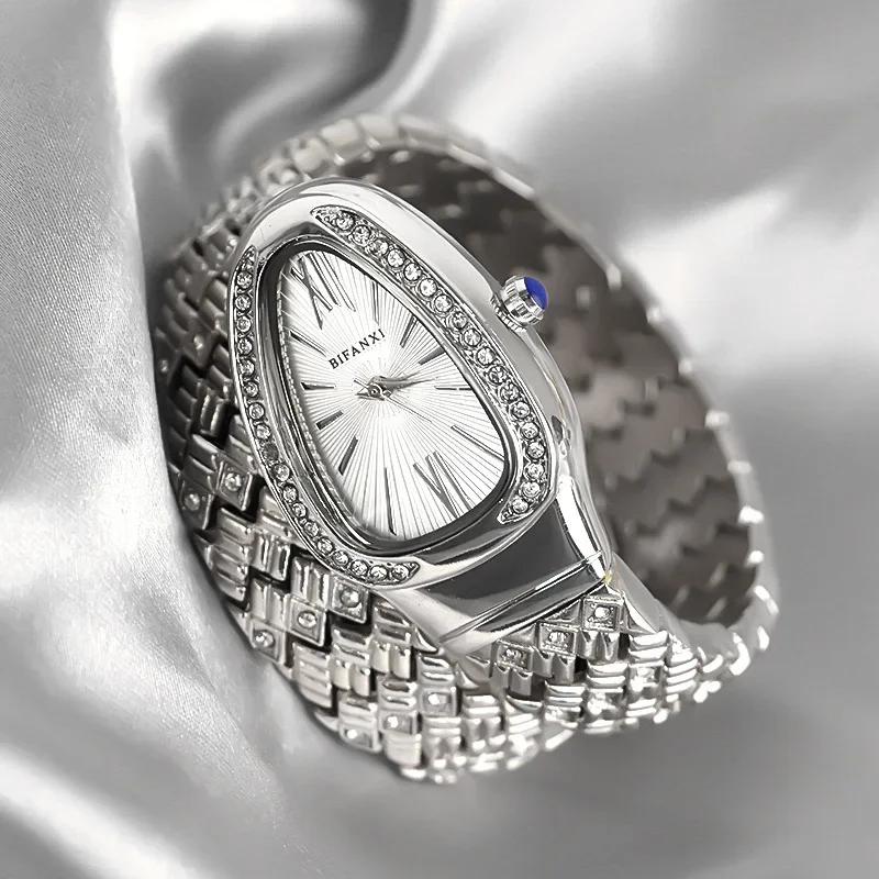 Creative Snake Quartz Watch for Women Hot Sale Luxury Stainless Steel Watch Strap Wristwatch Fashion Lady Dress Jewelry Relogio
