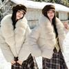 Neuer kurzer Damen-Baumwollmantel mit großem Pelzkragen, verdickte warme Winter-Pufferjacke, schmal geschnitten für zierliche Figuren, vielseitige Freizeit-Oberbekleidung