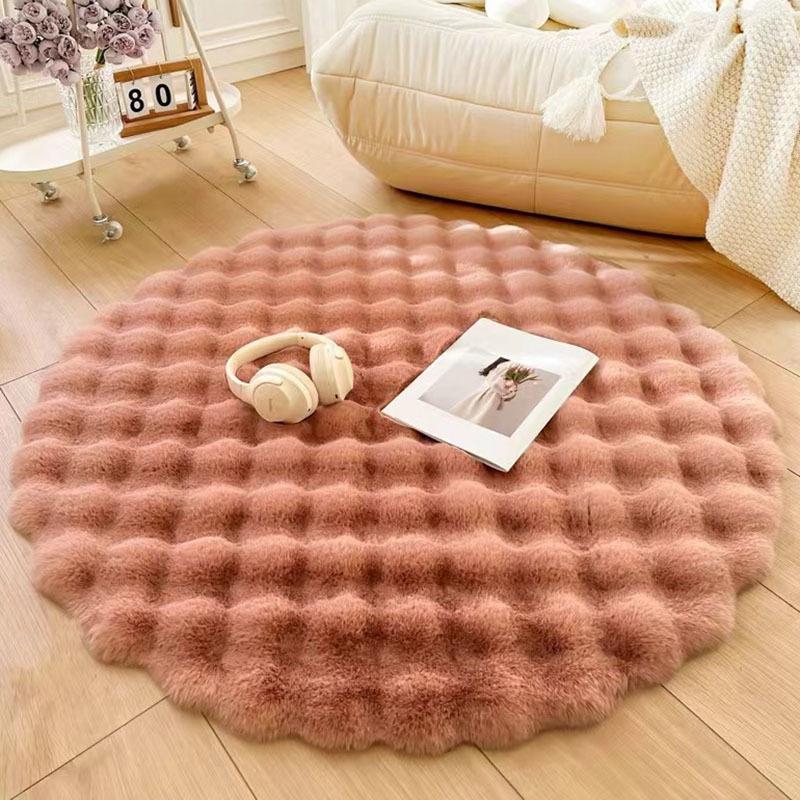 Tapis décoratif d'intérieur en laine à bulles rondes, simple, couleur unie, moelleux, doux, confortable, facile à nettoyer, moelleux, chaud et mignon