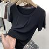Tee Shirt O-Neck Short Sleeve Ribbed Women T-shirt Summer Top Solid Color Slim Fit Streetwear Blouse