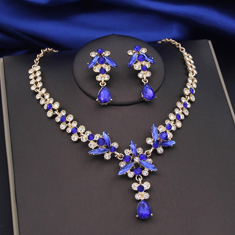 Purple Crystal Bridal Jewelry Sets Women Tiaras Bride Necklace Earrings for Wedding Crown Jewelry Set Prom