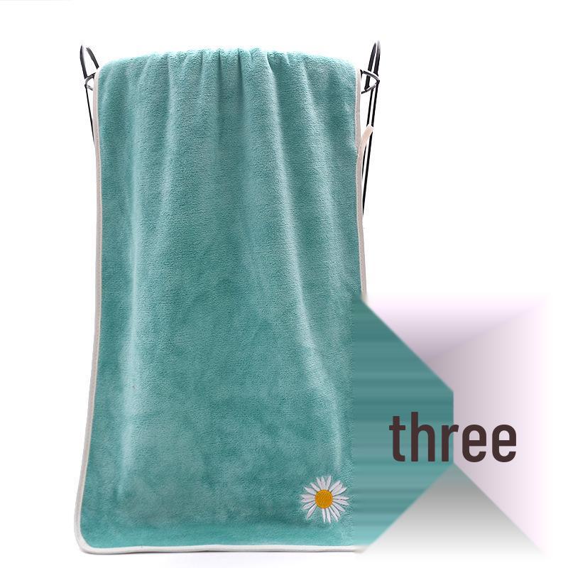 Soft Absorbent Daisy Embroidery Bath Towel with Lettered Edge - For Daily Home Use and Face Washing
