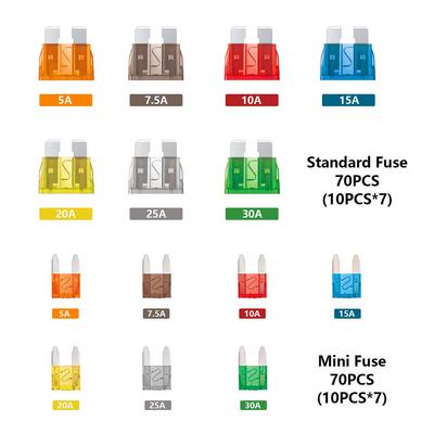 140pcs Car Blade Fuse Assortment Kit  Mini Blade Fuse Medium Standard Mixed With Box for Auto Truck Boat Motorcycle