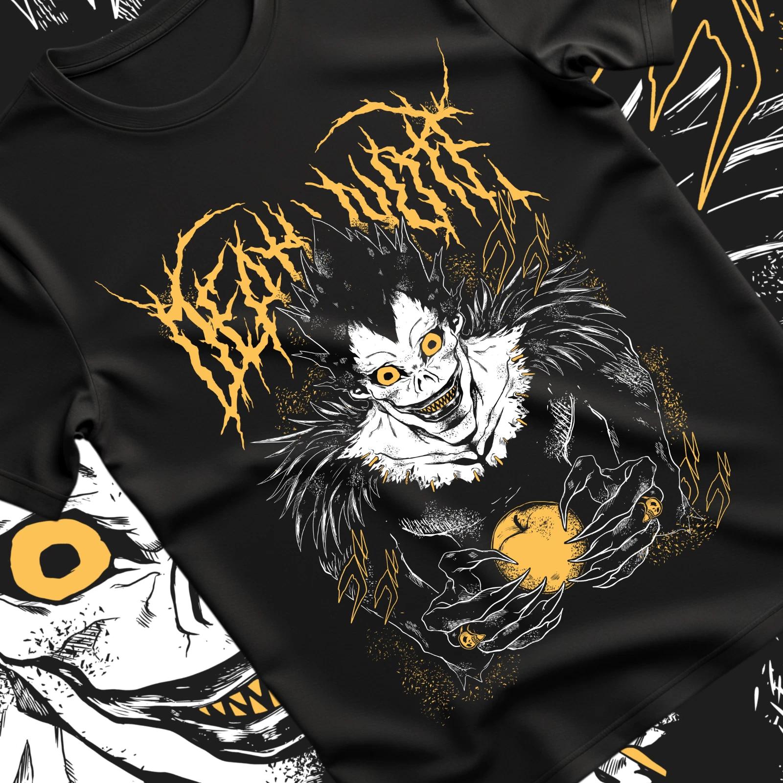 Kira Ryuk T-Shirt, Death Note Horror Anime Black Graphic Tee Shirt, Unisex Shirt L