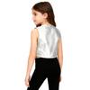 Costume da Bambina Anni '70 Disco Paillettes Lucide Girocollo Top Metallizzato Senza Maniche