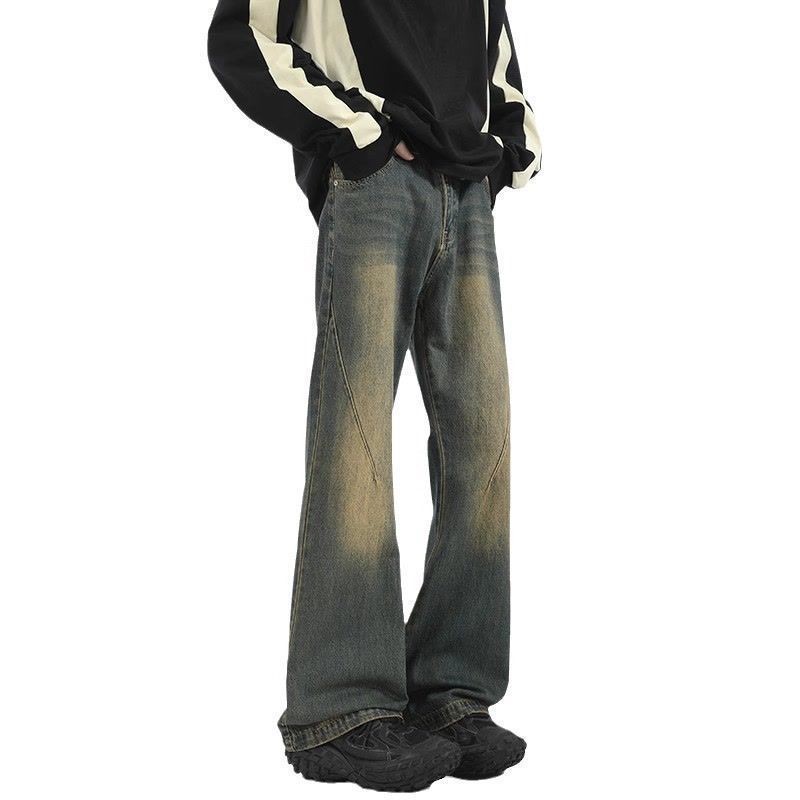 

Men s Vintage Washed Baggy Jeans Loose Straight Wide-Leg DenimCasual Trousers S синій