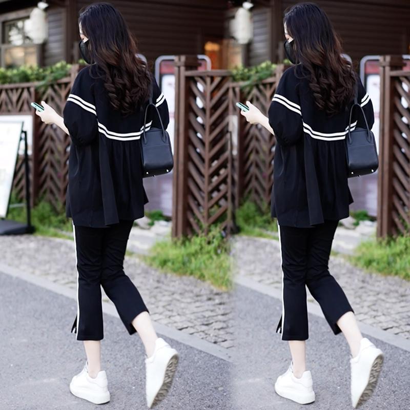 Casual Suit for Women, Summer, Korean Version, Loose, Slimming, Belly-covering, Stylish, Fashionable Sportswear Two-piece Set