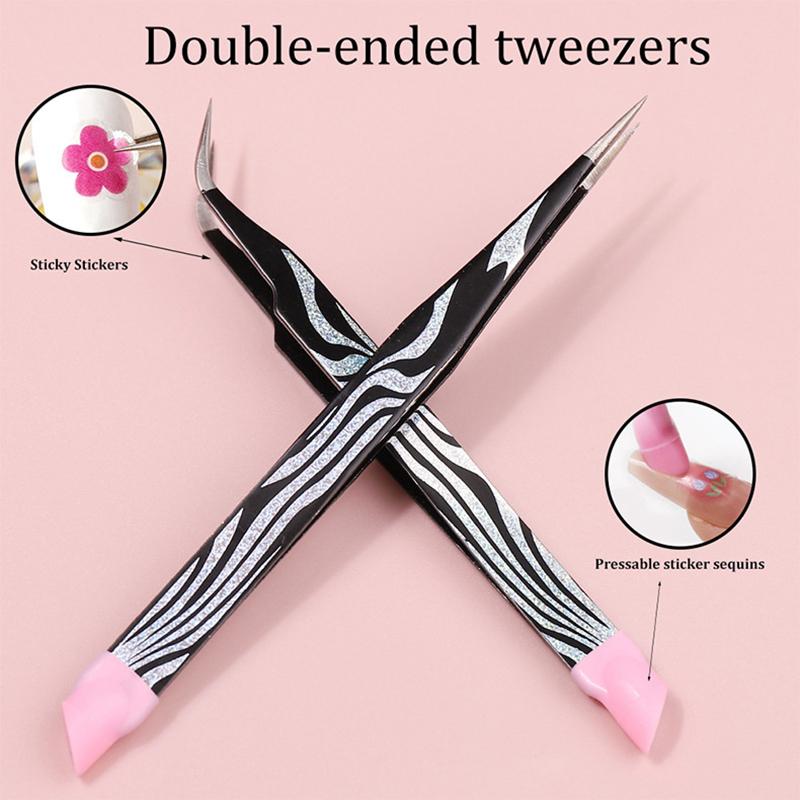 Double-Ended Eyelashes Extension Tweezers Makeup Tools Nail Art Tweezers With Silicone Pressing Head Nail Stickers Pick Up Clip