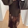 Trendix Women Patchwork Lace Skirts 2025 New High Waist Slim Hollow Out Maxi Skirts Autumn Brown Fashion Party Club Boho Skirt