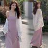 2026 Summer Korean Spaghetti Strap Dress & Sun Protection Shirt Set