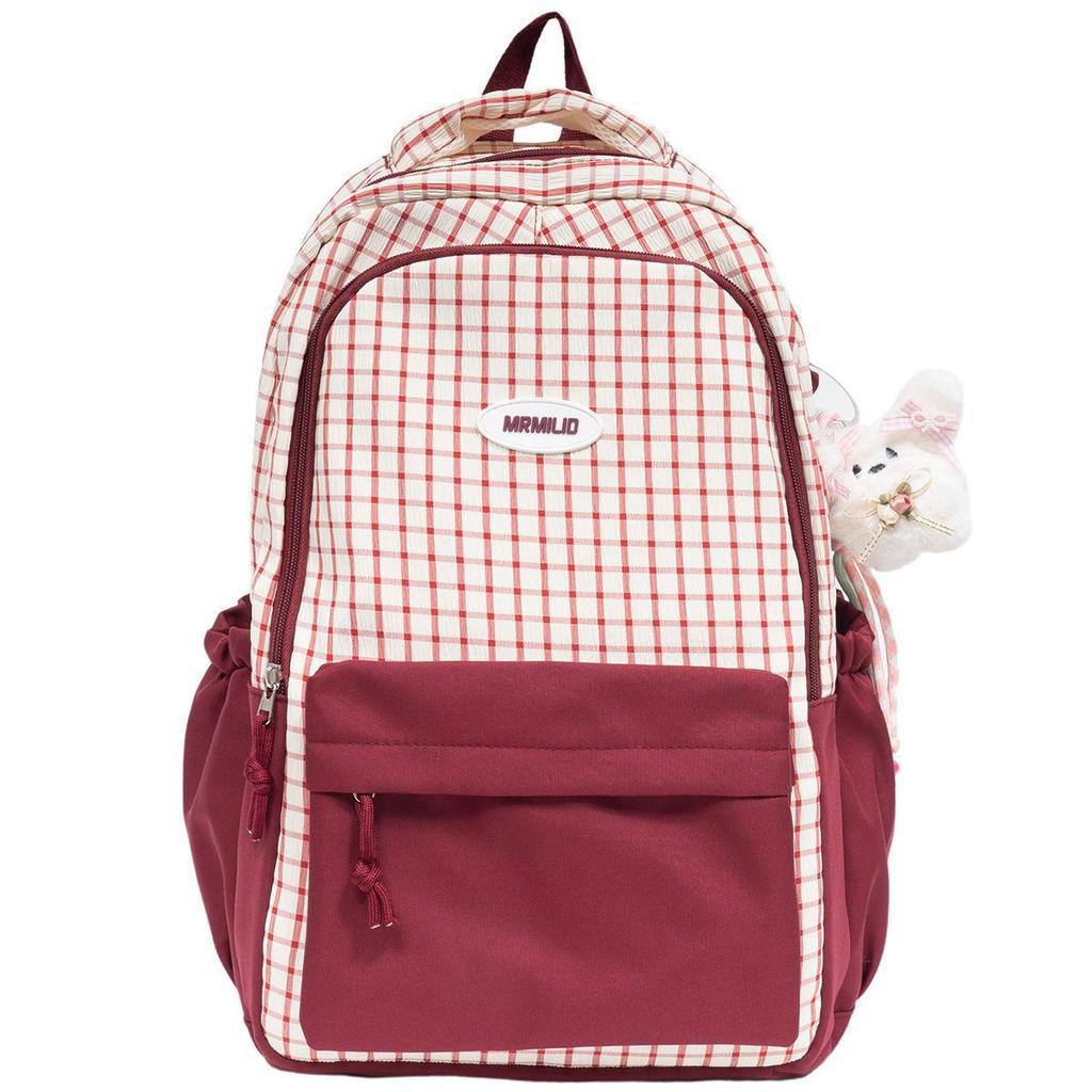 Schoolbag Korean version of the new high-value fresh college style contrasting color plaid backpack junior high school students lightweight