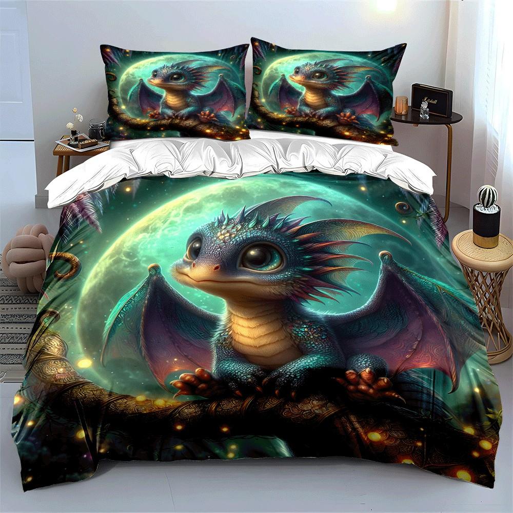 "Whimsical Dragon Fantasy Trio Design" Exquisite Three-piece Bedding Set Gift for Kids and Adults