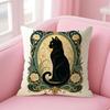 Retro Art Noble Black Cat Cushion Cover Linen Organic Fabric DoubleSided Printing Sofa Breathable Home Decor Gift Pillow Case