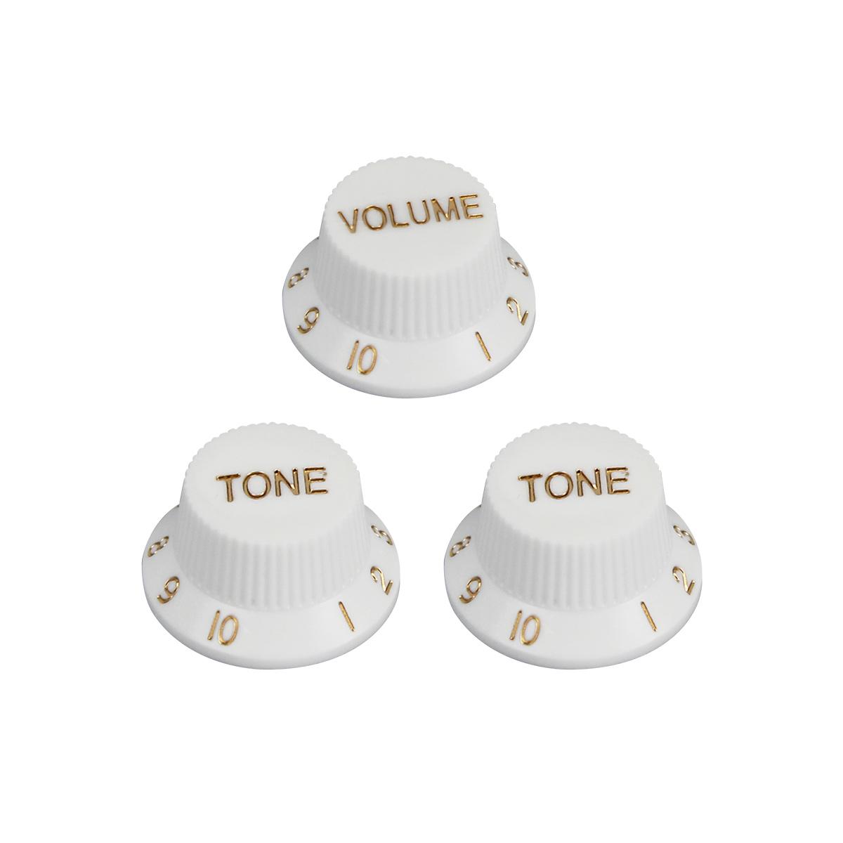 FLEOR 3pcs Top Hat 2T1V 24-Splines Knobs Imperial Electric Guitar Knobs 24-Tooth Volume Tone Control Nylon Guitar Parts белый