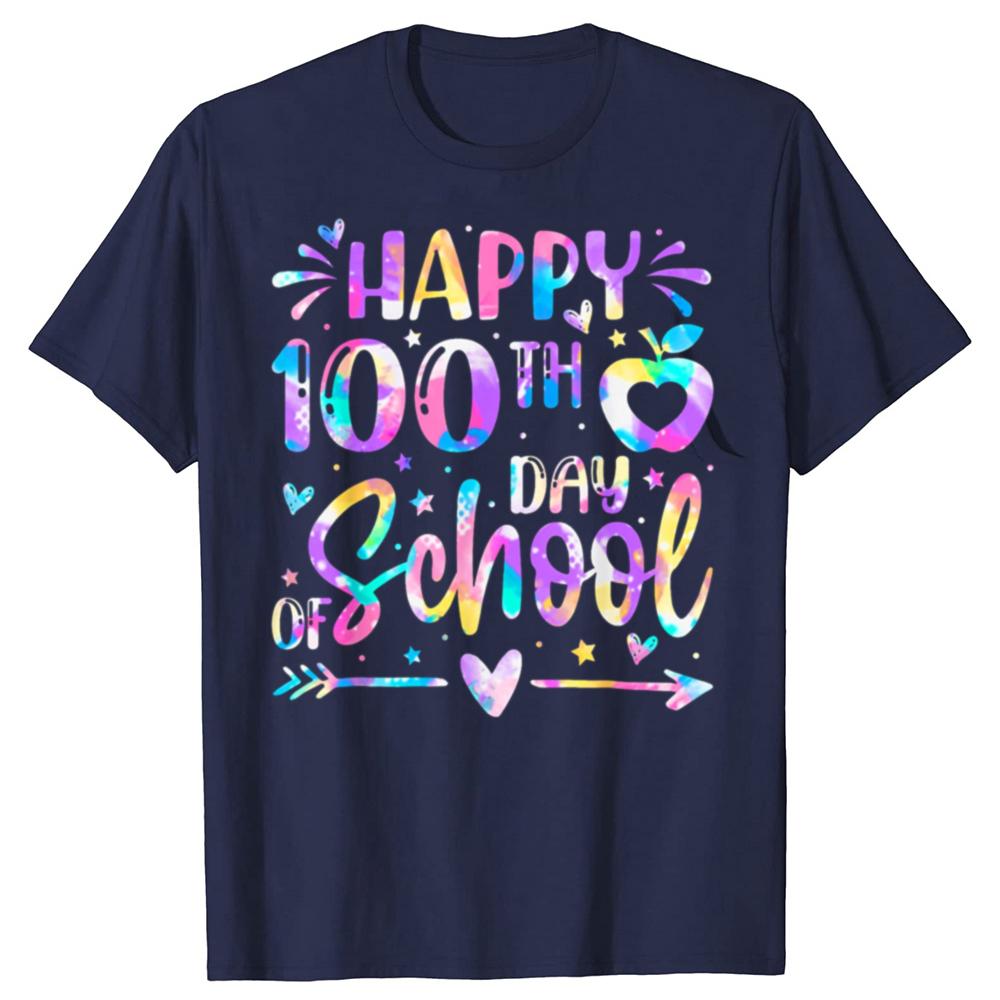 Funny Happy 100th Day Of School  Rainbow 100 Days 100% Cotton T-shirts Men Casual Tshirt Loose Oversized Streetwear T Shirt