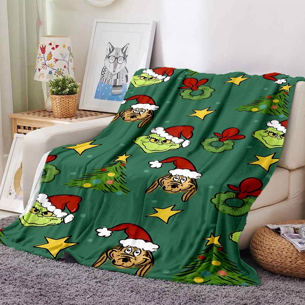 Christmas Grinch Blanket Soft Throw Blanket For Home Bedroom Bed Sofa Travel Office Solid Christmas Blanket