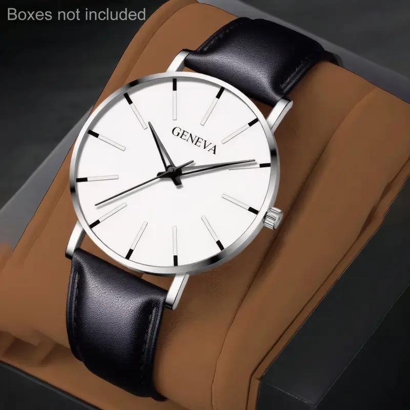 

Men s casual quartz watch with calendar PU strap, white dial, perfect for business, casual accessories Minimalist watch чорний