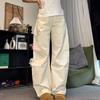 Army Green Washed Cotton Tooling Pants Men's and Women's Summer Thin Scimitar Jeans American Wide-leg Trousers