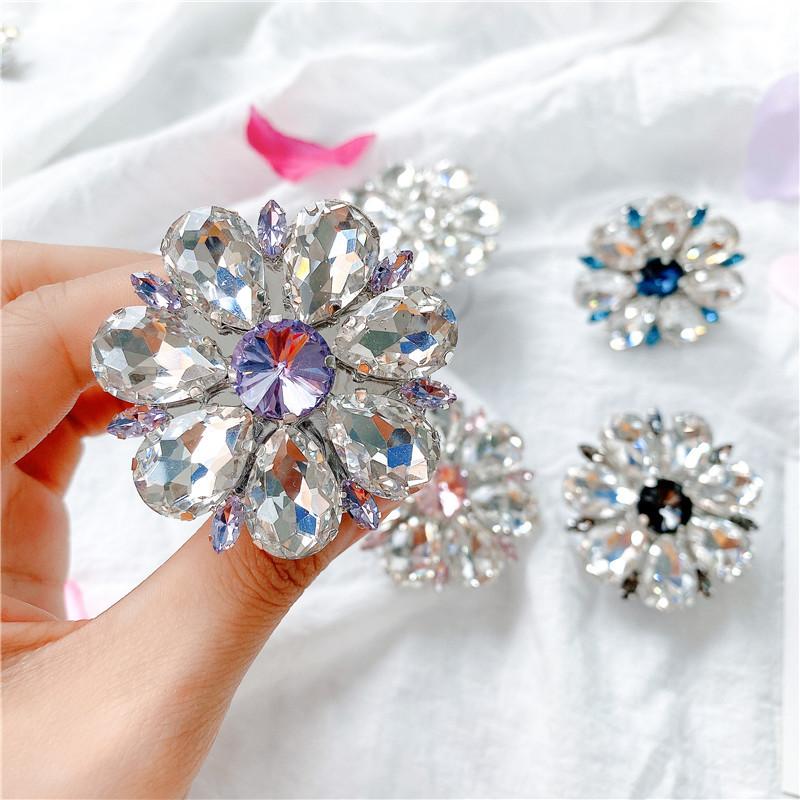 Luxury Crystal Diamond Flower Gemstone Mobile Phone Decorative Sticker Bracket Air Cushion Diamond Bracket Douyin Telescopic Sticker Female