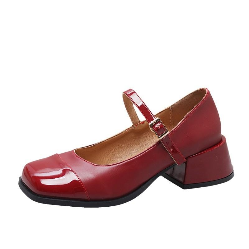 Rote Dickabsatz kleine Lederschuhe Damen 2025 neu Frühling und Herbst Mary Jane Einzelne Schuhe