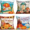 Autumn Harvest Pumpkin Letter Pillow Thanksgiving Flax Pillow Case Home Sofa Pillow Case